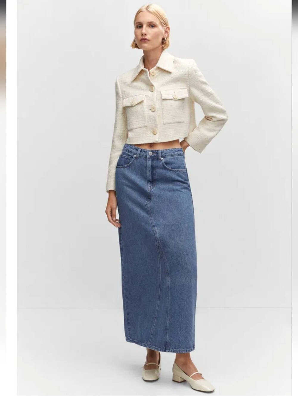 Mango Diana Denim Maxi Skirt in Blue S